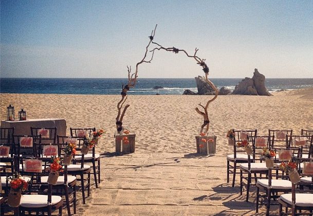 Wedding arch from driftwood and seating